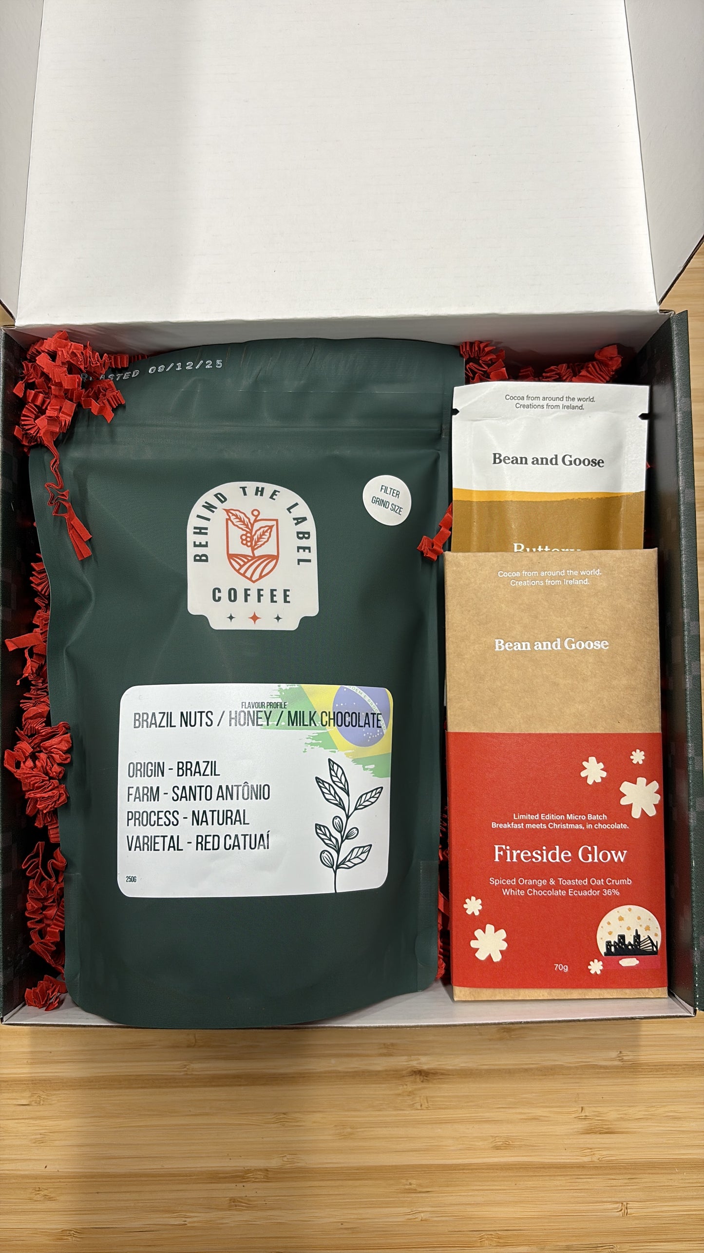 Christmas Gift Box. Delicious Coffee with Bean and Goose Chocolate