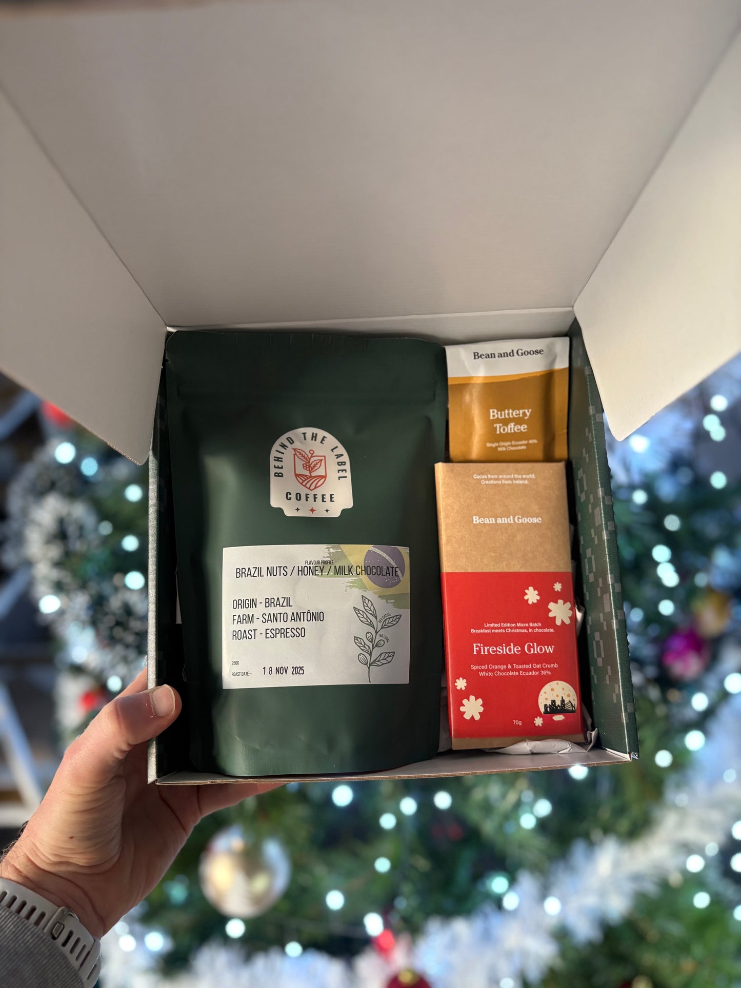 Christmas Gift Box. Delicious Coffee with Bean and Goose Chocolate